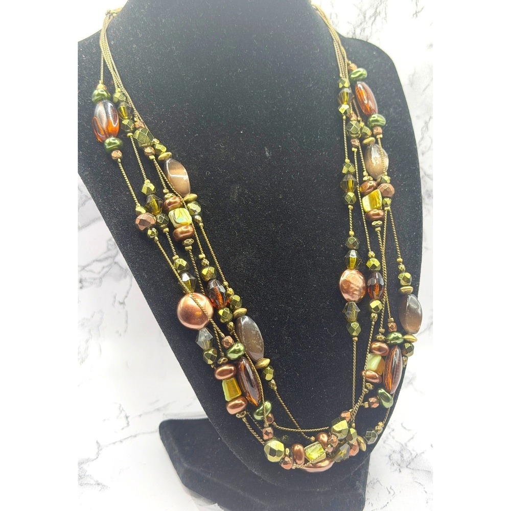 Coldwater Creek Multi Strand Beaded Necklace Glass Beads Antique Gold 20"